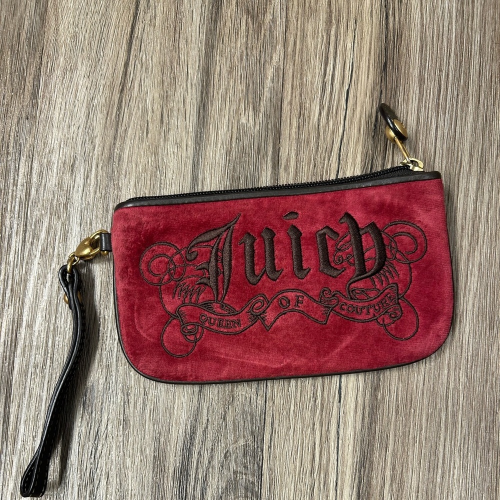 Juicy Couture Red and Black Velvet Wristlet Clutch